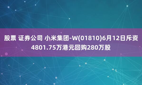 股票 证券公司 小米集团-W(01810)6月12日斥资4801.75万港元回购280万股
